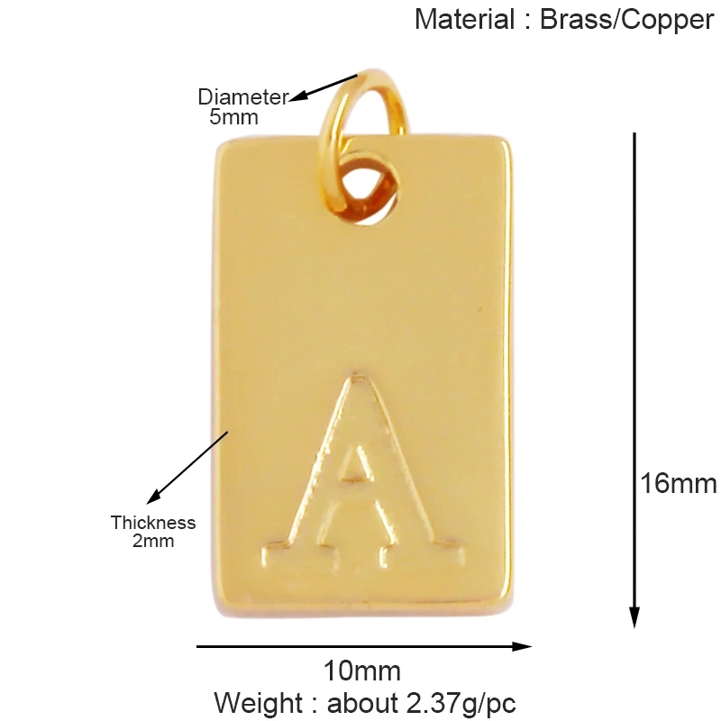 Simpleness Rectangle 18K Gold Plated Brass Initial Name A-Z Letter Charm Pendant Necklace,Fashion Jewelry Findings Supplies K58