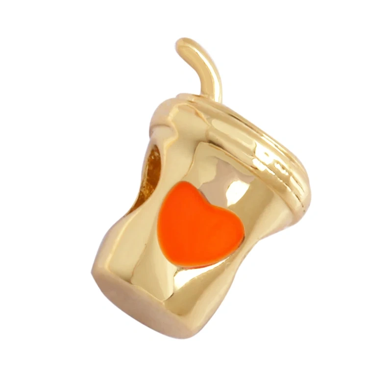 Newest Colourful Enamel Teacup Coffee Cup Bead,Love Heart 18K Gold Plated Bracelet Necklace Components Accessories Supplies P07