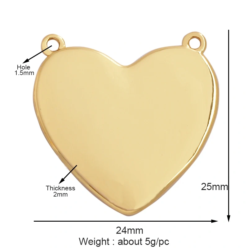 Fashion Love Heart Zircon Focal Charm Pendant,Twin Two Hole 18K Gold Plated, Necklace Bracelet Jewelry Accessories Supply M07