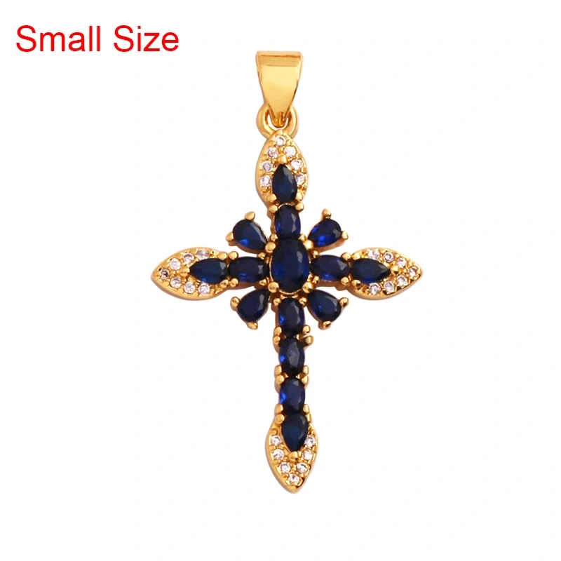 Religious Style Cross Charm Pendant,18K Gold Plated Inlaid Colorful  Zirconia Jewelry Necklace Bracelet Accessories Supplies M41