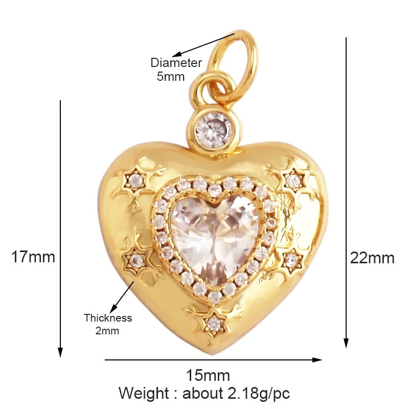 Fine Trendy Colourful Love Heart Charm Pendant,Shining18K Gold Paved Full Zircon Jewelry Necklace Accessories Supplies M48