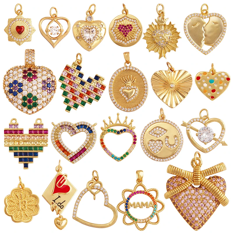 Fine Trendy Colourful Love Heart Charm Pendant,Shining18K Gold