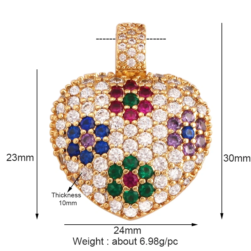 Fine Trendy Colourful Love Heart Charm Pendant,Shining18K Gold Paved Full Zircon Jewelry Necklace Accessories Supplies M48