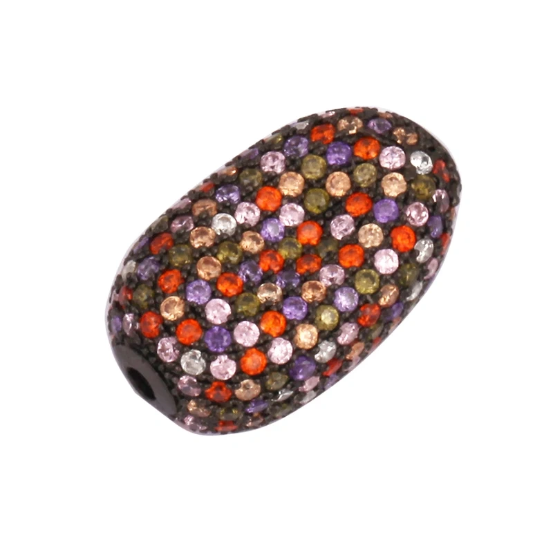 Luxury Fully Paved Bean bead,Micro Pave Clear Blue Fuchsia Gold Silver Cubic Zirconia space beads, Men Bracelet Charm Pave Beads