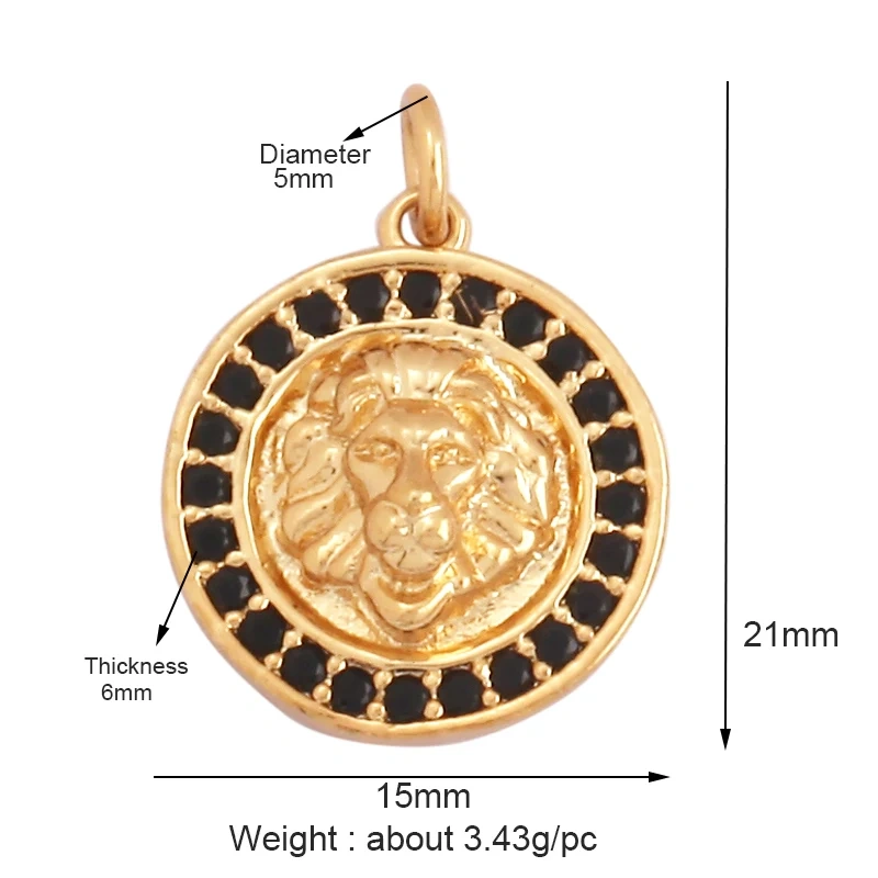 Lion Head Charm Pendant for mens necklace/bracelet, Micro Pave black Cubic Zirconia Charms in Silver/Gold/Gunmetal Colour Q13