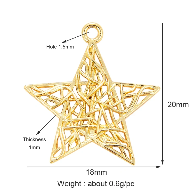 Oval dount star moon hand metal wire weaving style charm pandent attachment in gold colour ,jewelry necklace bracelet making