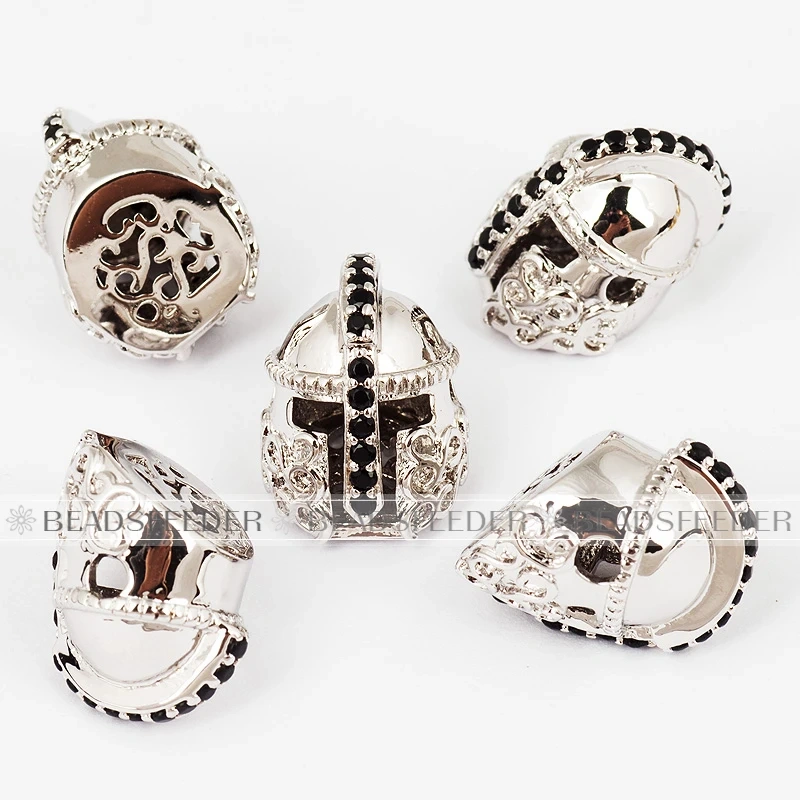Spartans Helmet Roman Warrior Bead，Gold Silver Black Gun Metal Rose Gold Charm， Fit Mens Bracelet Jewelry Making