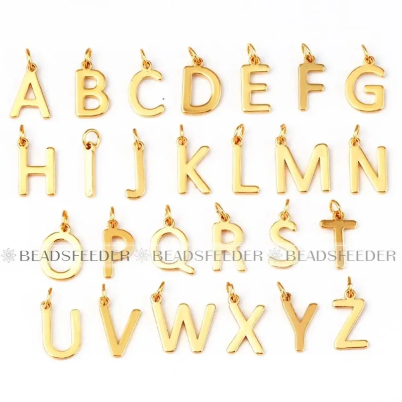 Mini Initial Letter Charm ,Brass Mirror Finish, Real Gold Plated Colour,Not Easy to Tarnish , Fashion Jewelry Findings , 1pc L01