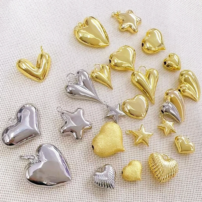 Fashion Simple Smooth Love Heart Star Charm Pendant,18K Gold Plated Necklace Bracelet DIY Handmade Jewelry Making Supplies K48