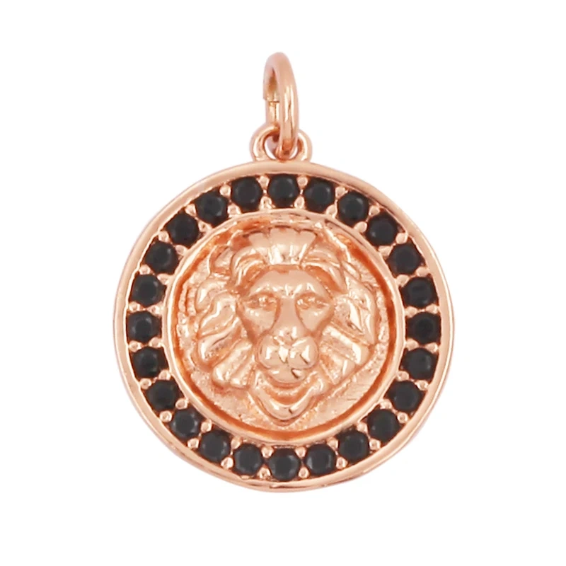 Lion Head Charm Pendant for mens necklace/bracelet, Micro Pave black Cubic Zirconia Charms in Silver/Gold/Gunmetal Colour Q13