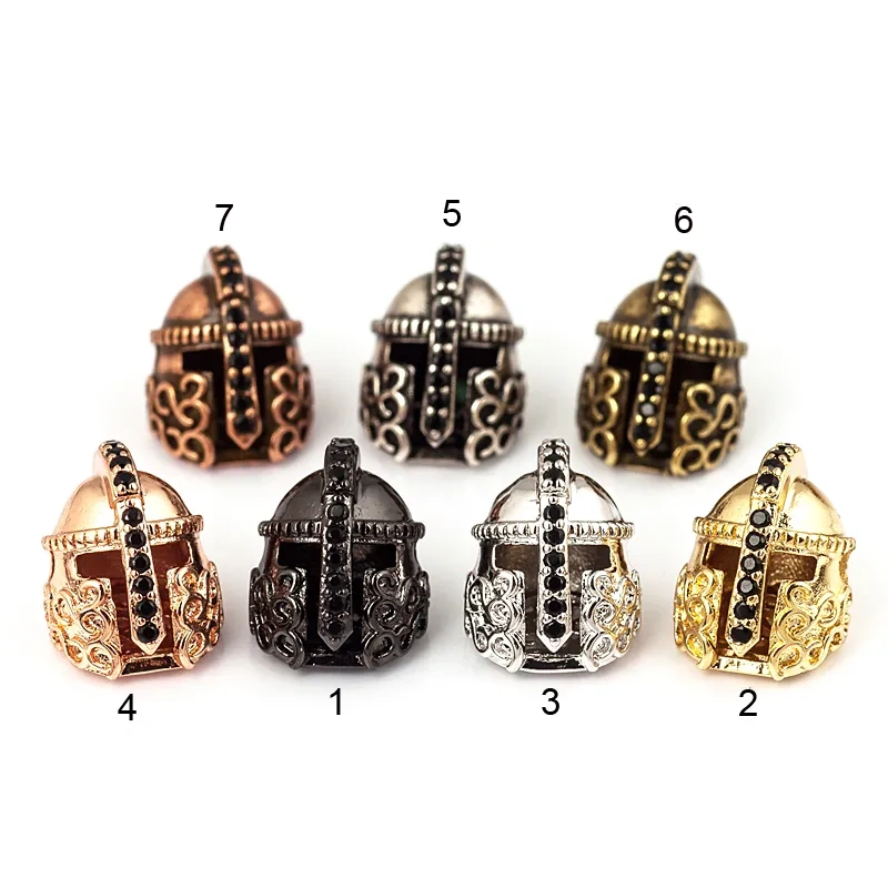 Spartans Helmet Roman Warrior Bead，Gold Silver Black Gun Metal Rose Gold Charm， Fit Mens Bracelet Jewelry Making