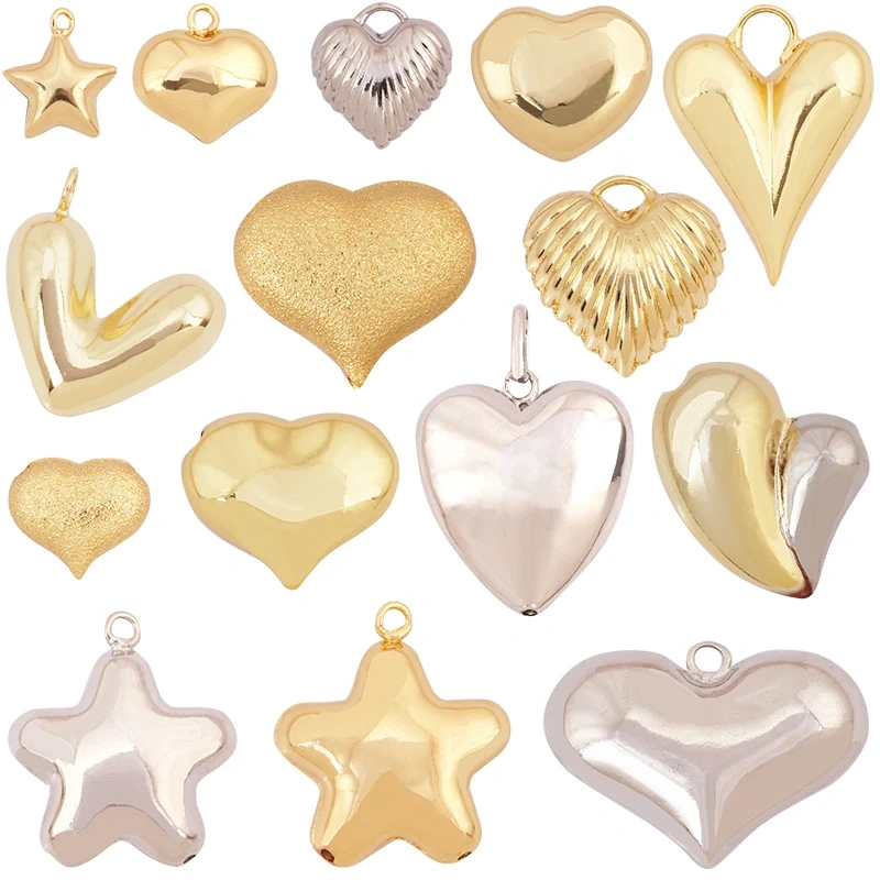 Fashion Simple Smooth Love Heart Star Charm Pendant,18K Gold Plated Necklace Bracelet DIY Handmade Jewelry Making Supplies K48