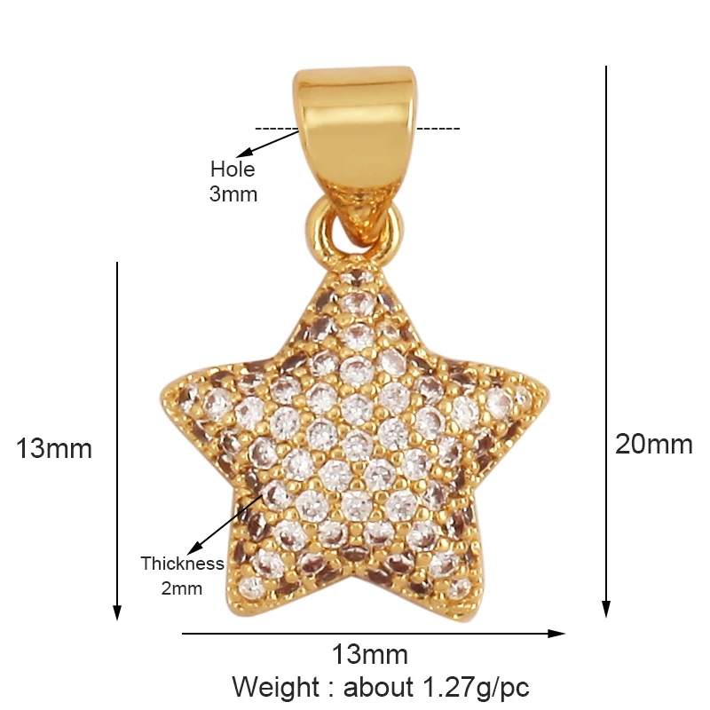 Cute Colourful Star Snowflake Sun FLowers 18K Gold Charm Pendant,Trendy Cubic Zirconia CZ Paved,Jewelry Necklace Accessories M49