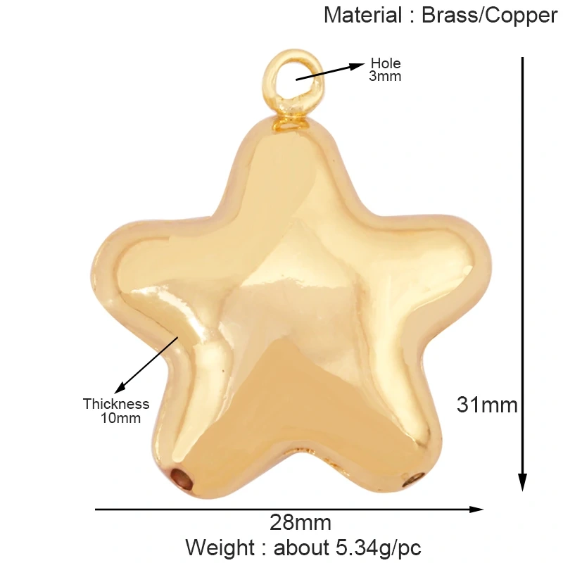 Fashion Simple Smooth Love Heart Star Charm Pendant,18K Gold Plated Necklace Bracelet DIY Handmade Jewelry Making Supplies K48