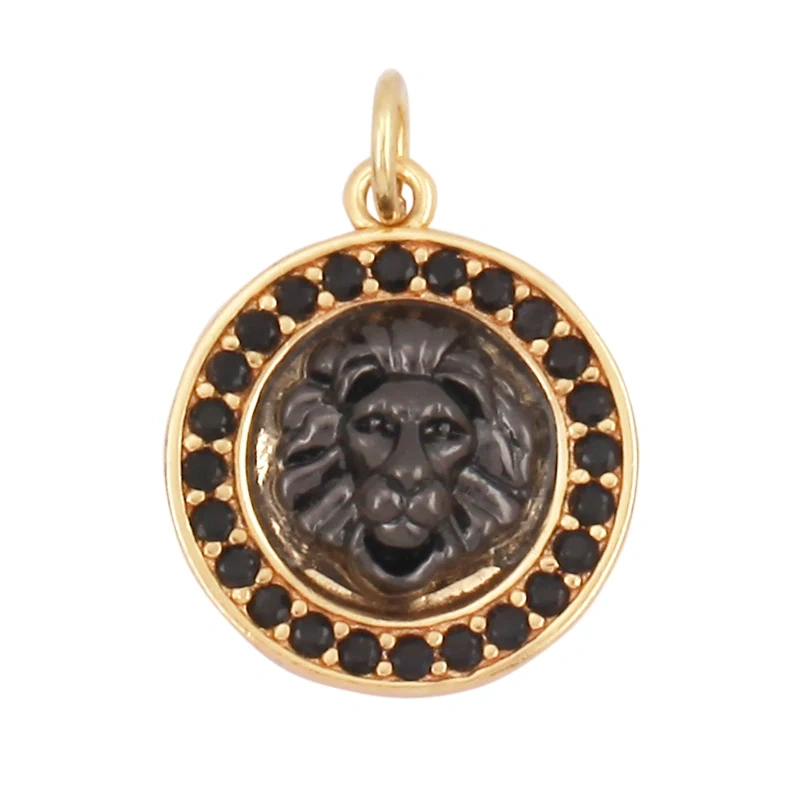 Lion Head Charm Pendant for mens necklace/bracelet, Micro Pave black Cubic Zirconia Charms in Silver/Gold/Gunmetal Colour Q13