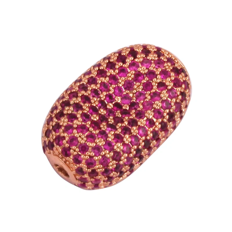 Luxury Fully Paved Bean bead,Micro Pave Clear Blue Fuchsia Gold Silver Cubic Zirconia space beads, Men Bracelet Charm Pave Beads