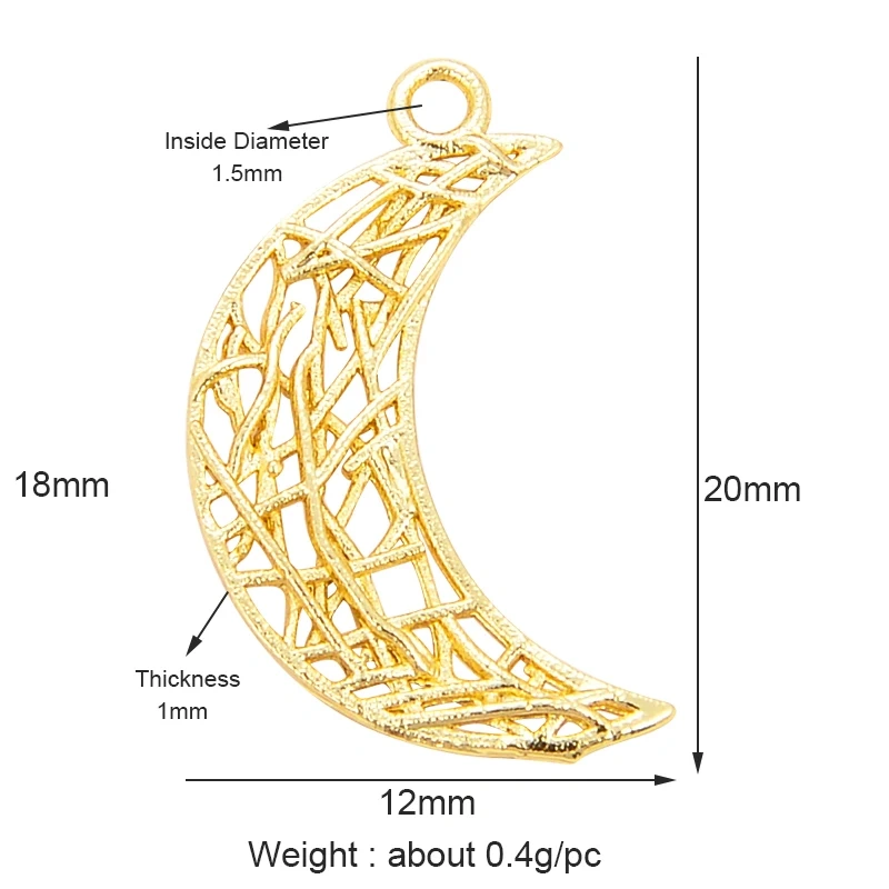 Oval dount star moon hand metal wire weaving style charm pandent attachment in gold colour ,jewelry necklace bracelet making