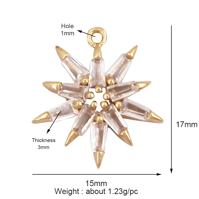 Cute Colourful Star Snowflake Sun FLowers 18K Gold Charm Pendant,Trendy Cubic Zirconia CZ Paved,Jewelry Necklace Accessories M49