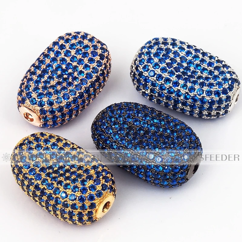 Luxury Fully Paved Bean bead,Micro Pave Clear Blue Fuchsia Gold Silver Cubic Zirconia space beads, Men Bracelet Charm Pave Beads