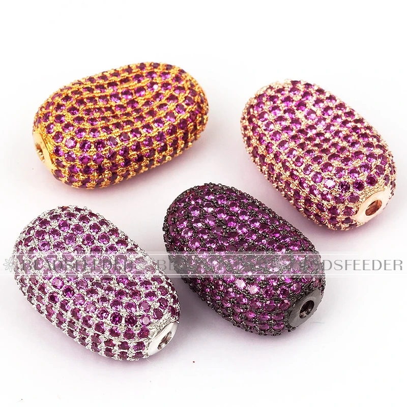 Luxury Fully Paved Bean bead,Micro Pave Clear Blue Fuchsia Gold Silver Cubic Zirconia space beads, Men Bracelet Charm Pave Beads