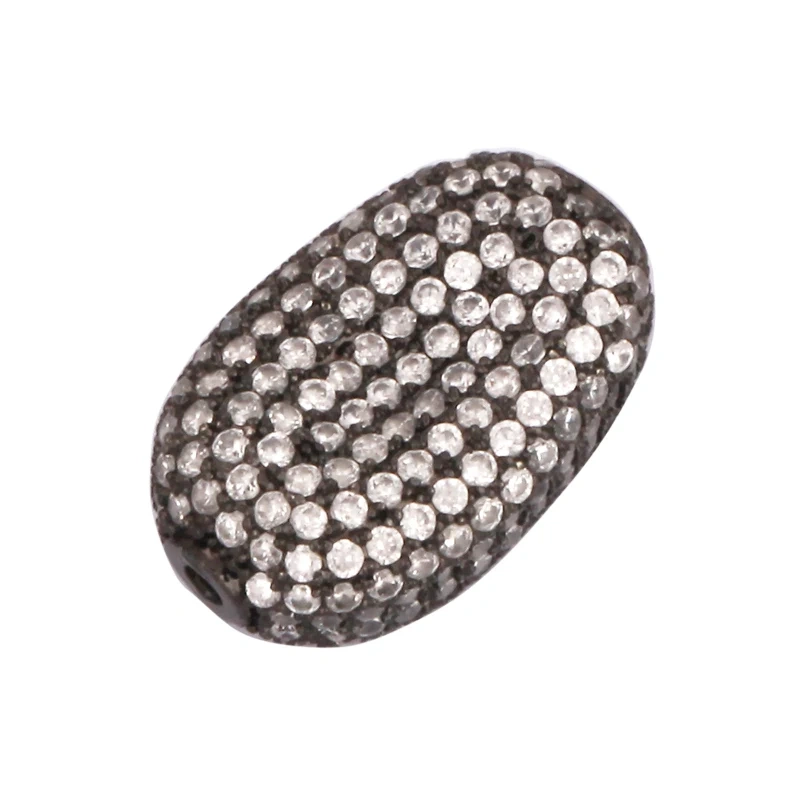 Luxury Fully Paved Bean bead,Micro Pave Clear Blue Fuchsia Gold Silver Cubic Zirconia space beads, Men Bracelet Charm Pave Beads