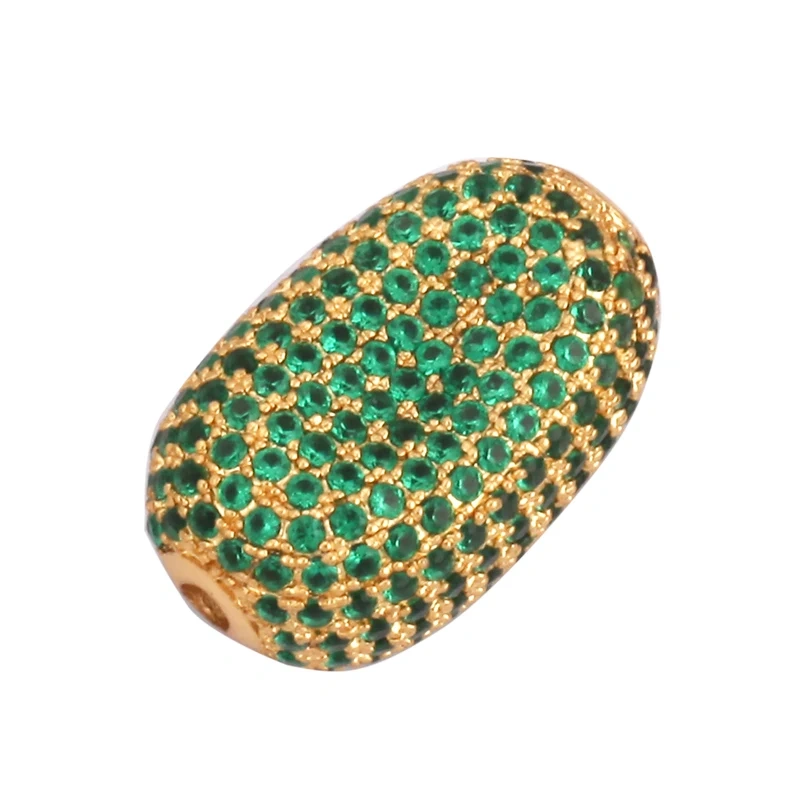 Luxury Fully Paved Bean bead,Micro Pave Clear Blue Fuchsia Gold Silver Cubic Zirconia space beads, Men Bracelet Charm Pave Beads