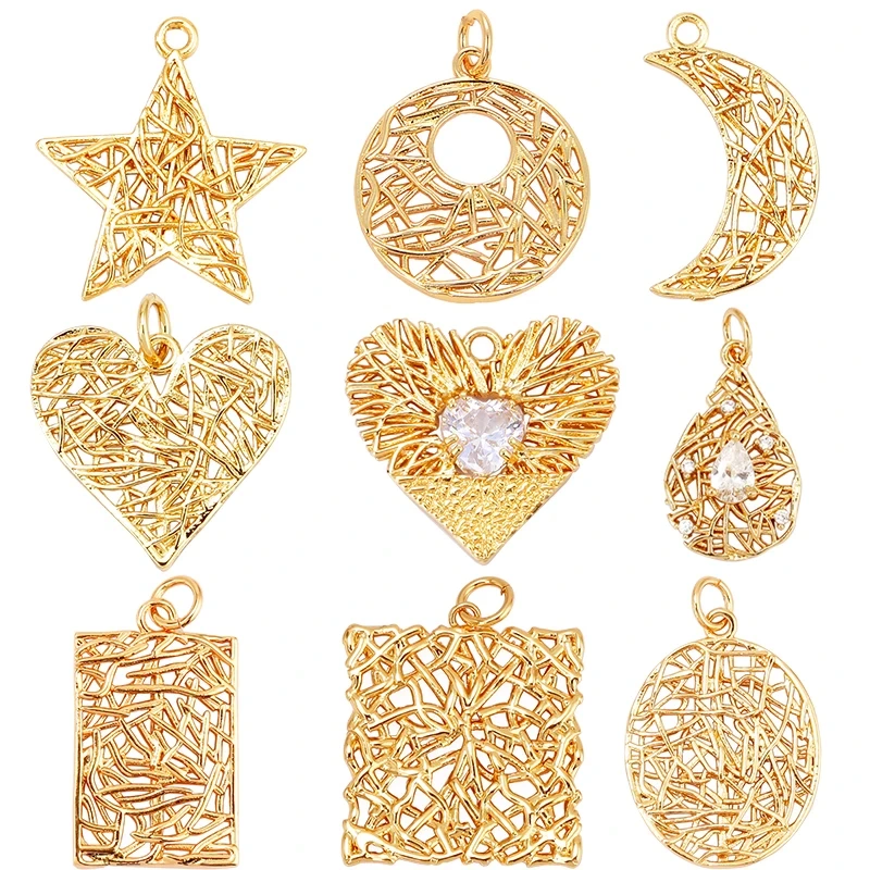 Oval dount star moon hand metal wire weaving style charm pandent attachment in gold colour ,jewelry necklace bracelet making