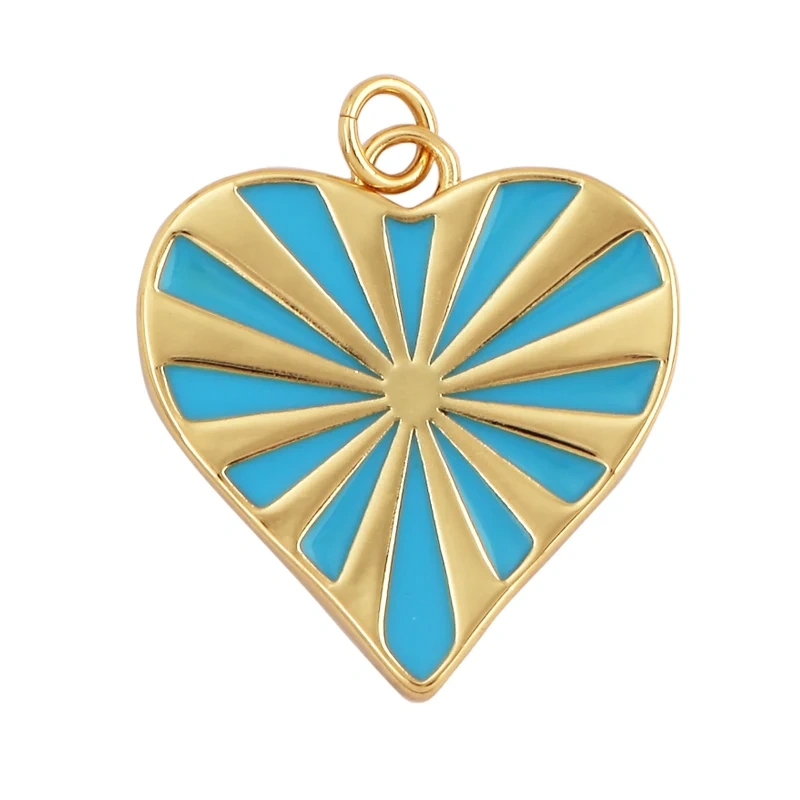 Rainbow Heart Enamel Charm Neon Pink Orange Turquoise Blue Pendant Oil Dropped,Gold Plated Colour,Necklace Bracelet Making L28