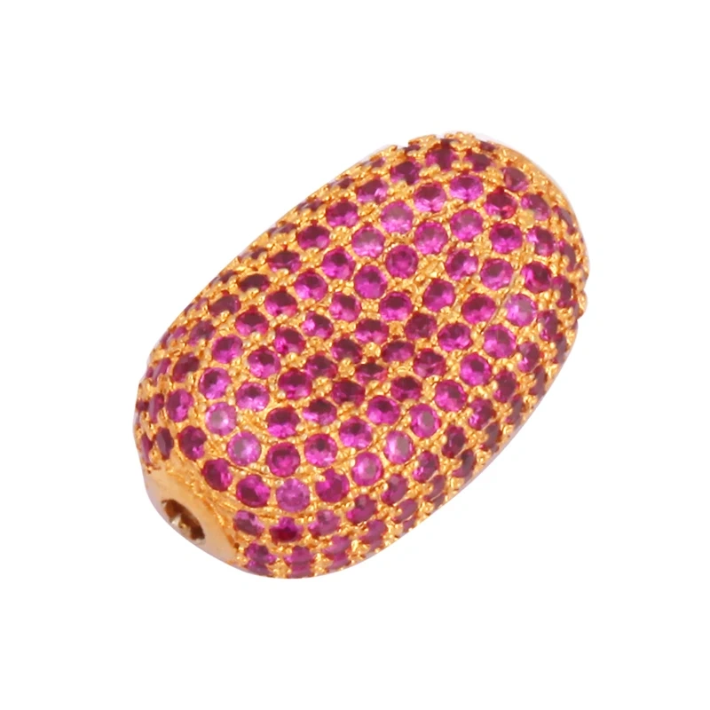 Luxury Fully Paved Bean bead,Micro Pave Clear Blue Fuchsia Gold Silver Cubic Zirconia space beads, Men Bracelet Charm Pave Beads
