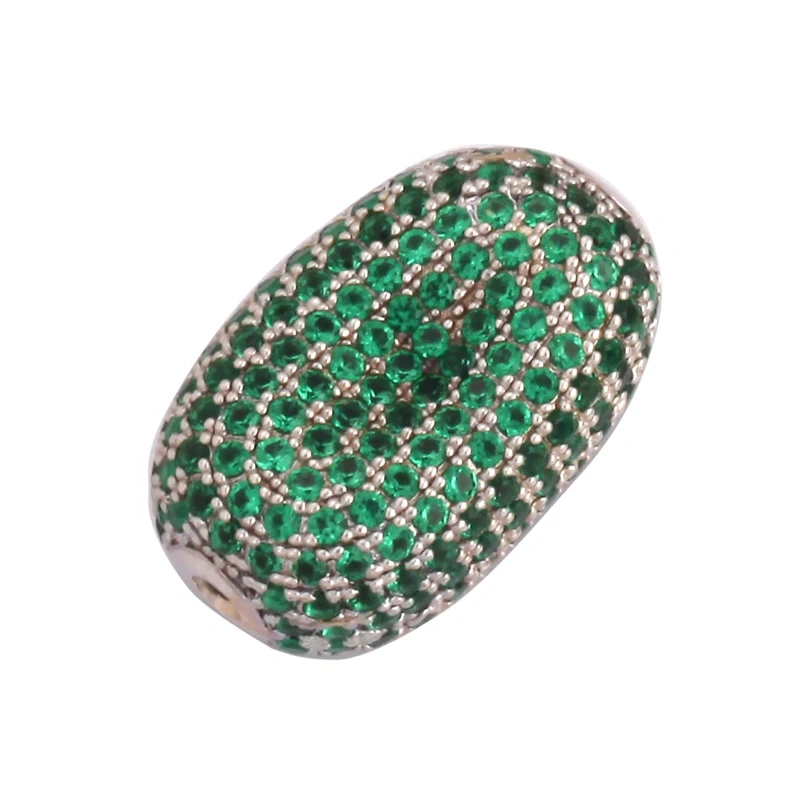 Luxury Fully Paved Bean bead,Micro Pave Clear Blue Fuchsia Gold Silver Cubic Zirconia space beads, Men Bracelet Charm Pave Beads