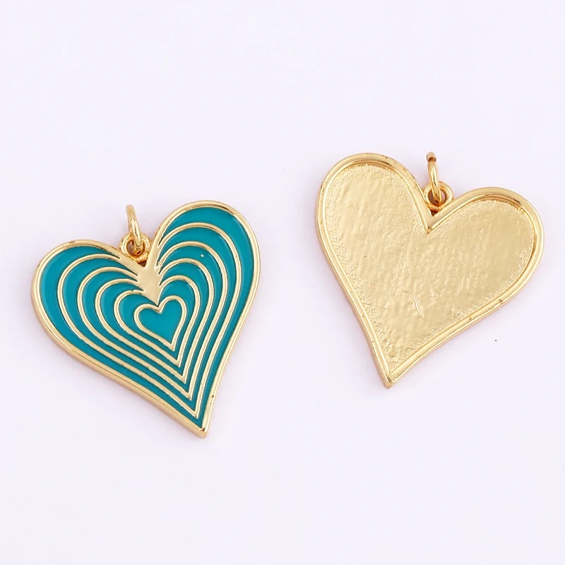 Rainbow Heart Enamel Charm Neon Pink Orange Turquoise Blue Pendant Oil Dropped,Gold Plated Colour,Necklace Bracelet Making L28