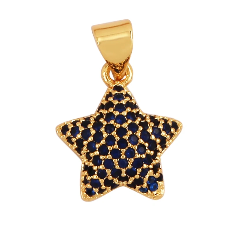 Cute Colourful Star Snowflake Sun FLowers 18K Gold Charm Pendant,Trendy Cubic Zirconia CZ Paved,Jewelry Necklace Accessories M49