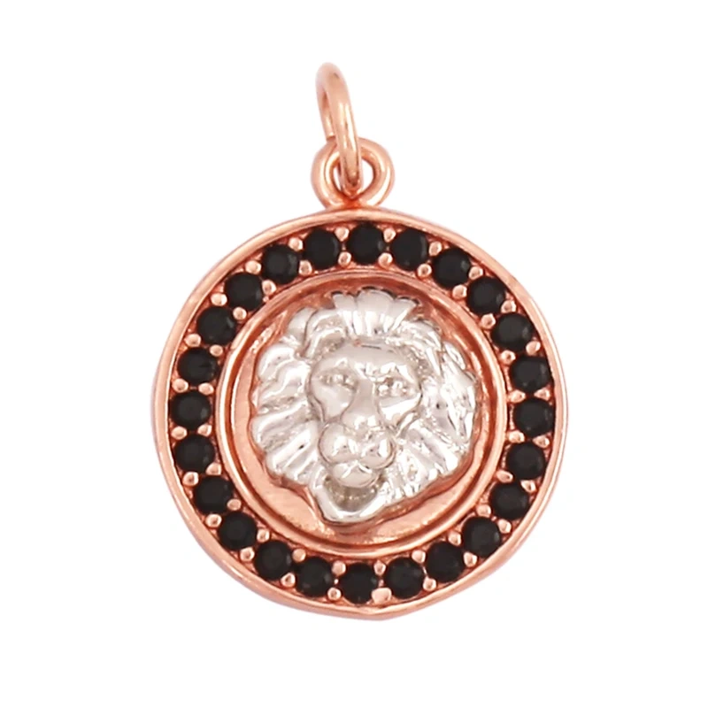 Lion Head Charm Pendant for mens necklace/bracelet, Micro Pave black Cubic Zirconia Charms in Silver/Gold/Gunmetal Colour Q13