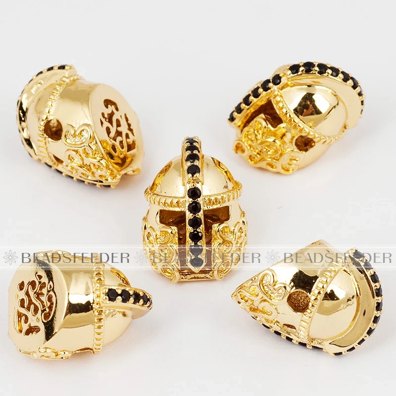 Spartans Helmet Roman Warrior Bead，Gold Silver Black Gun Metal Rose Gold Charm， Fit Mens Bracelet Jewelry Making