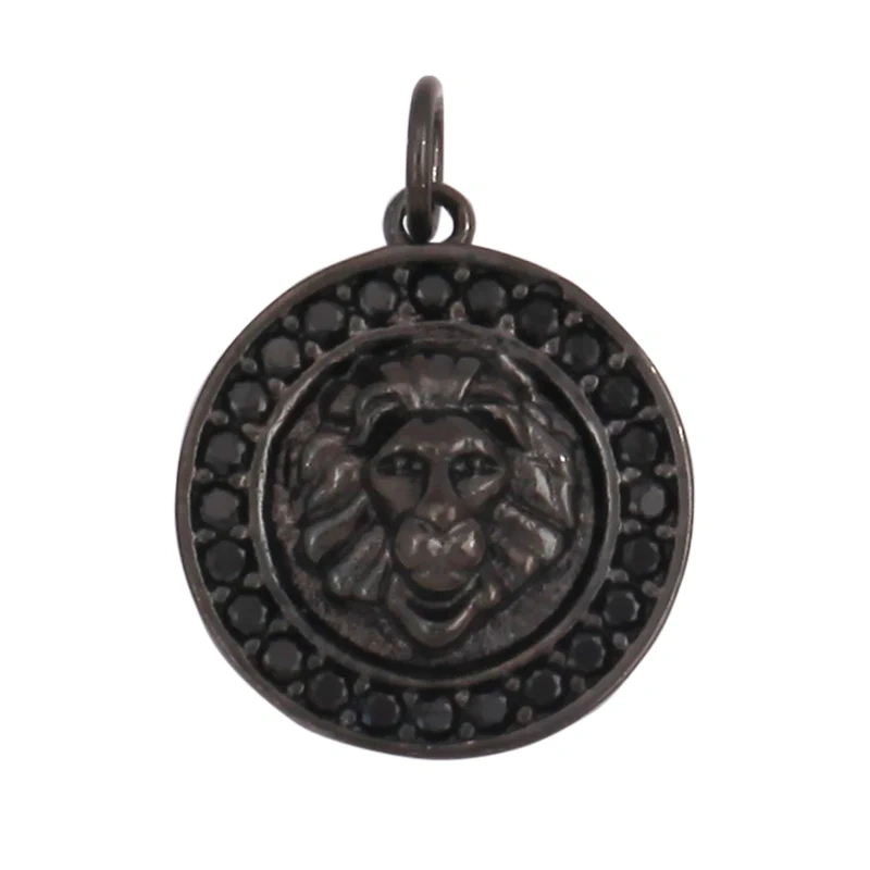 Lion Head Charm Pendant for mens necklace/bracelet, Micro Pave black Cubic Zirconia Charms in Silver/Gold/Gunmetal Colour Q13