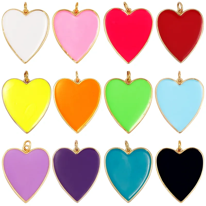 Colourful Enamel Heart Charm Neon Pink Orange Turquoise Blue Pendant Oil Dropped , Real Gold Plated Colour Necklace Bracelet K06