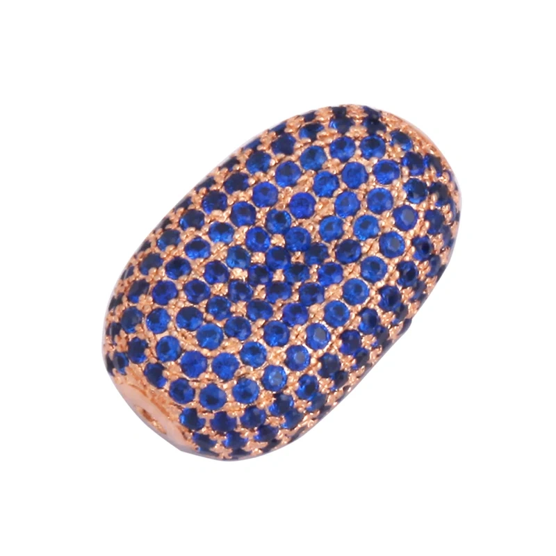 Luxury Fully Paved Bean bead,Micro Pave Clear Blue Fuchsia Gold Silver Cubic Zirconia space beads, Men Bracelet Charm Pave Beads