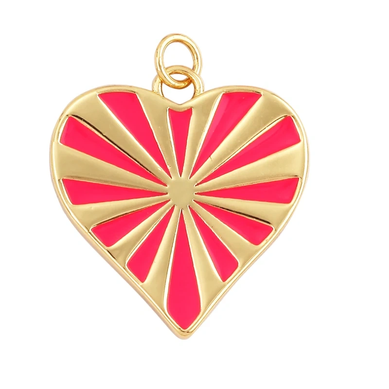 Rainbow Heart Enamel Charm Neon Pink Orange Turquoise Blue Pendant Oil Dropped,Gold Plated Colour,Necklace Bracelet Making L28
