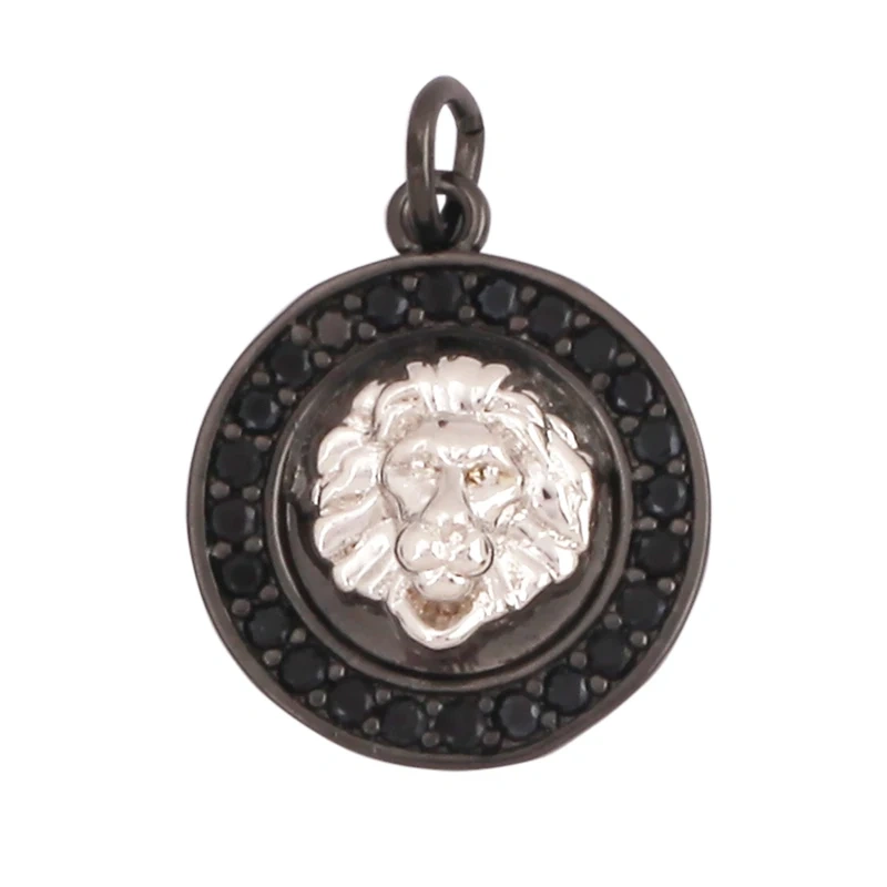 Lion Head Charm Pendant for mens necklace/bracelet, Micro Pave black Cubic Zirconia Charms in Silver/Gold/Gunmetal Colour Q13