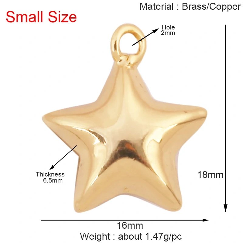 Fashion Simple Smooth Love Heart Star Charm Pendant,18K Gold Plated Necklace Bracelet DIY Handmade Jewelry Making Supplies K48