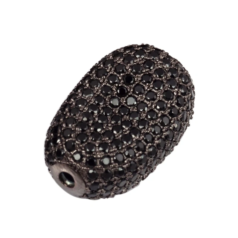 Luxury Fully Paved Bean bead,Micro Pave Clear Blue Fuchsia Gold Silver Cubic Zirconia space beads, Men Bracelet Charm Pave Beads