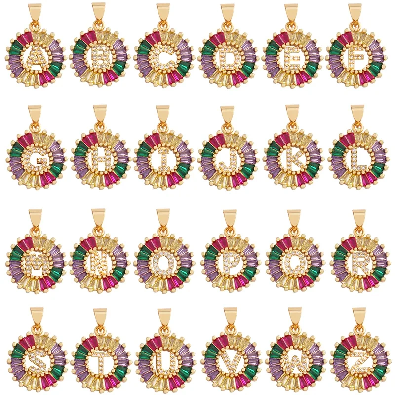 Initial Letter Alphabet Name Charm Pendant, Coloured CZ Micro Paved,  for Handmade Jewlery Supplies L81