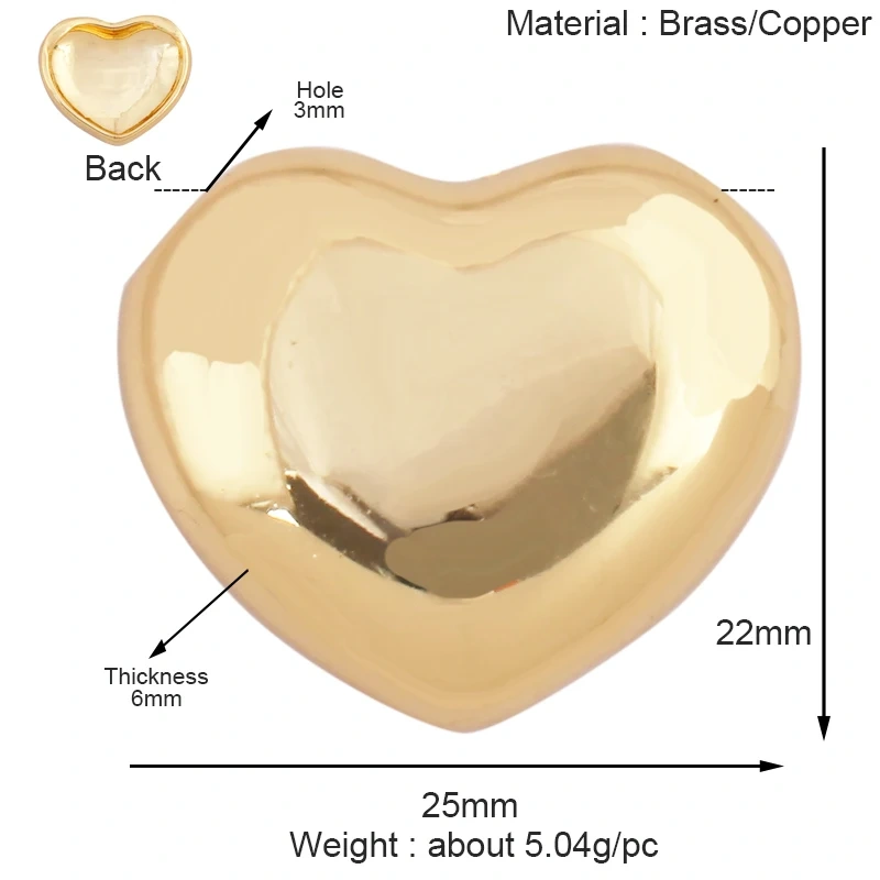 Fashion Simple Smooth Love Heart Star Charm Pendant,18K Gold Plated Necklace Bracelet DIY Handmade Jewelry Making Supplies K48