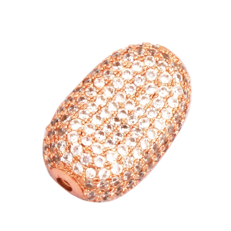 Luxury Fully Paved Bean bead,Micro Pave Clear Blue Fuchsia Gold Silver Cubic Zirconia space beads, Men Bracelet Charm Pave Beads