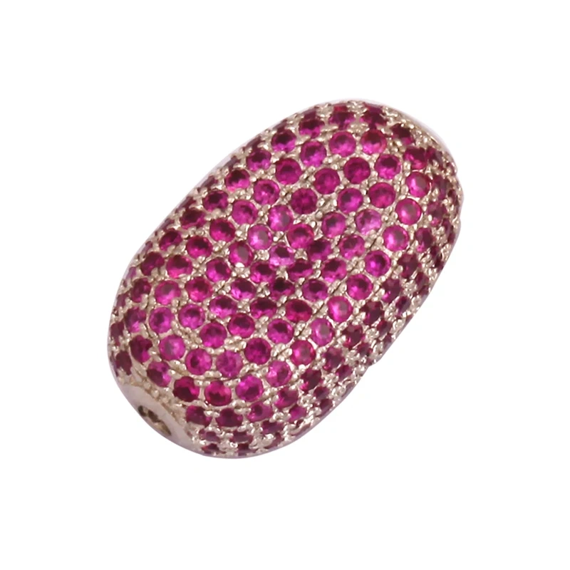 Luxury Fully Paved Bean bead,Micro Pave Clear Blue Fuchsia Gold Silver Cubic Zirconia space beads, Men Bracelet Charm Pave Beads