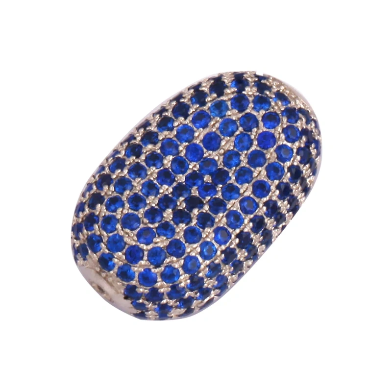 Luxury Fully Paved Bean bead,Micro Pave Clear Blue Fuchsia Gold Silver Cubic Zirconia space beads, Men Bracelet Charm Pave Beads