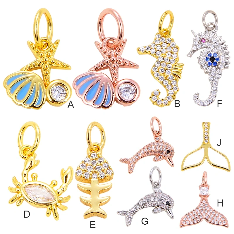 Beadsfeeder Sea Horse Conch Shell Seastar Crab Fish Bone Dolphin Charm, Gold/Silver/Rosegold Colour , Craft Jewelry Supplies