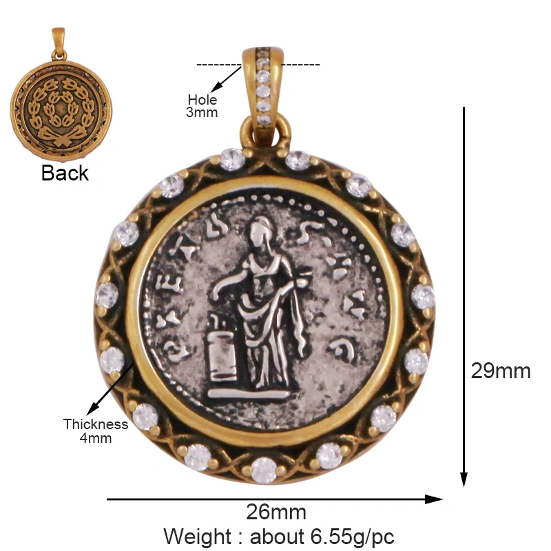 Antique Gold Bronze Beauty Portrait Knight Angel Goddess Coin Medallion Charm Pendant,Necklace Jewelry Accessories Supplies M64