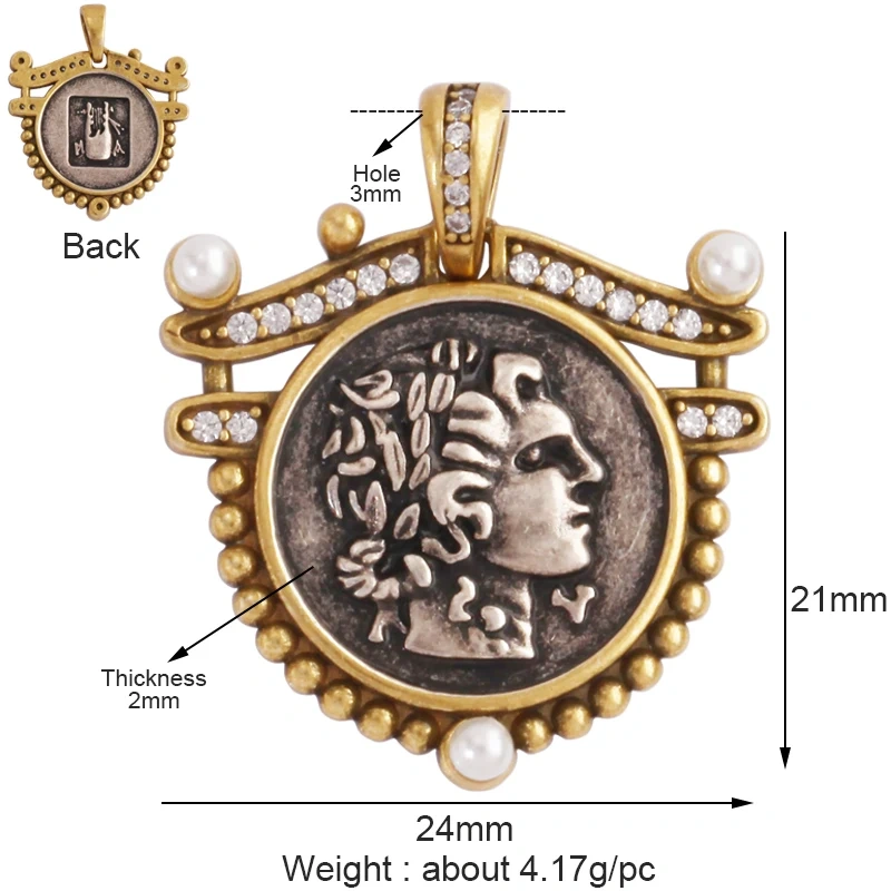 Antique Gold Bronze Beauty Portrait Knight Angel Goddess Coin Medallion Charm Pendant,Necklace Jewelry Accessories Supplies M64