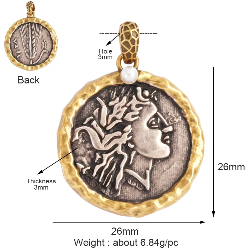 Antique Gold Bronze Beauty Portrait Knight Angel Goddess Coin Medallion Charm Pendant,Necklace Jewelry Accessories Supplies M64